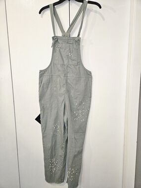 aerie Light Gray Painter-Style Denim Overalls NWT